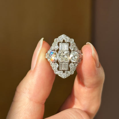 Platinum Art Deco Mary Tyler Moore Diamond Ring