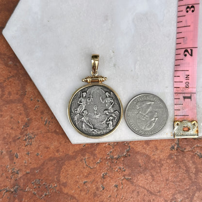 14KT Yellow Gold and Sterling Silver 4 Archangels Coin Bezel Pendant