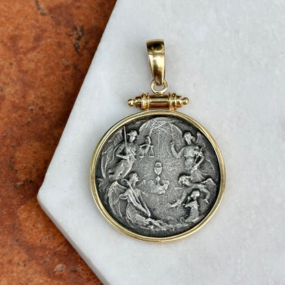 14KT Yellow Gold and Sterling Silver 4 Archangels Coin Bezel Pendant