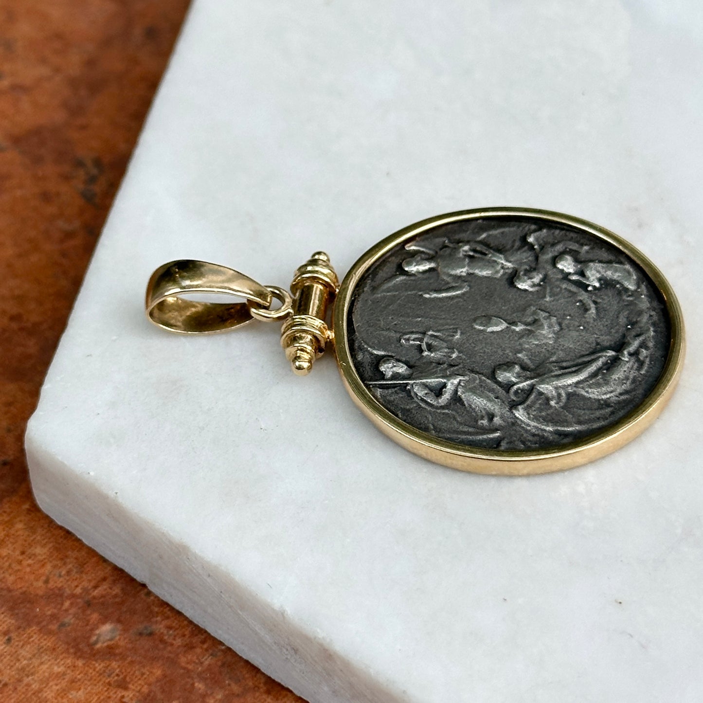 14KT Yellow Gold and Sterling Silver 4 Archangels Coin Bezel Pendant