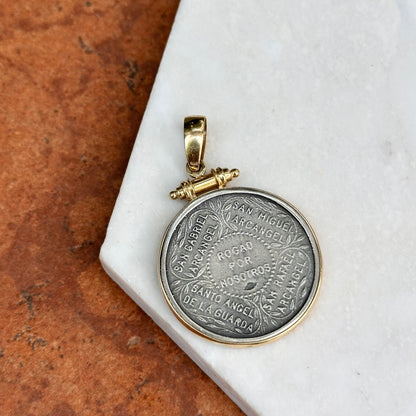 14KT Yellow Gold and Sterling Silver 4 Archangels Coin Bezel Pendant