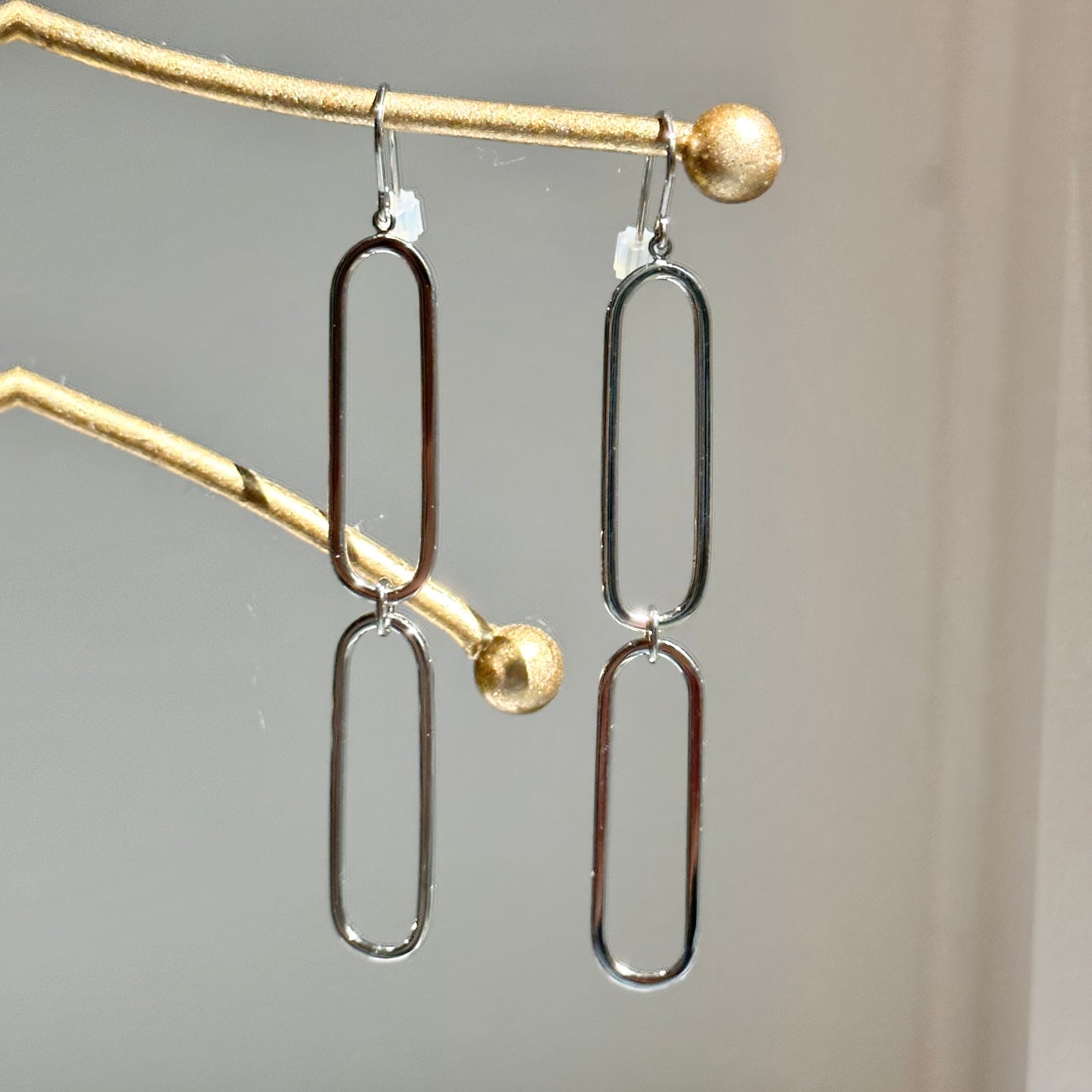 Sterling Silver 2 Paper Clip Link Large Dangle Earrings