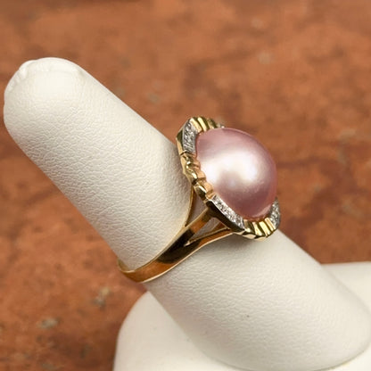 Estate 14KT Pink Mabe Pearl Bezel Set + Diamond Ring