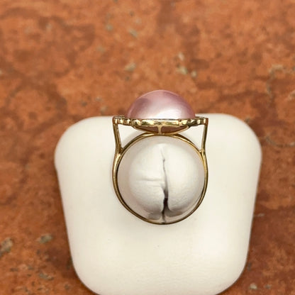 Estate 14KT Pink Mabe Pearl Bezel Set + Diamond Ring