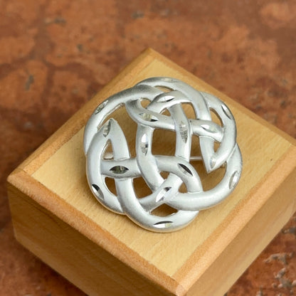 Sterling Silver Celtic Knot Pin Brooch Satin & Diamond Cut Finish