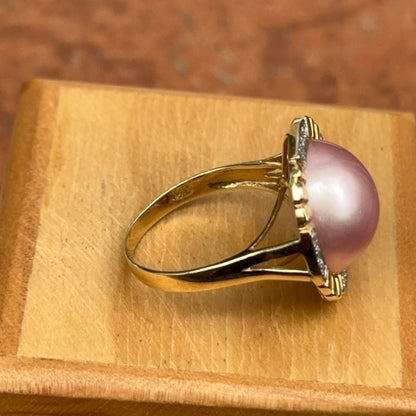 Estate 14KT Pink Mabe Pearl Bezel Set + Diamond Ring