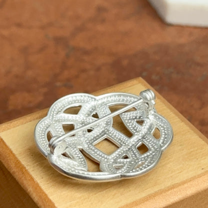 Sterling Silver Celtic Knot Pin Brooch Satin & Diamond Cut Finish