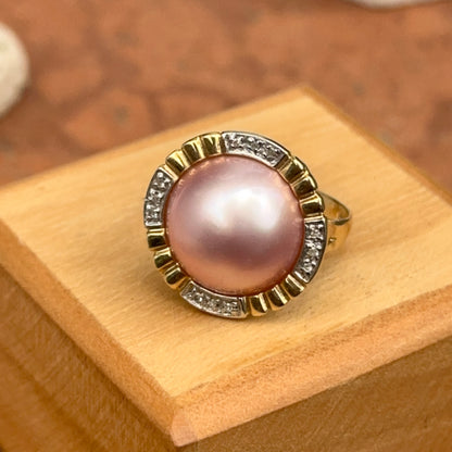 Estate 14KT Pink Mabe Pearl Bezel Set + Diamond Ring
