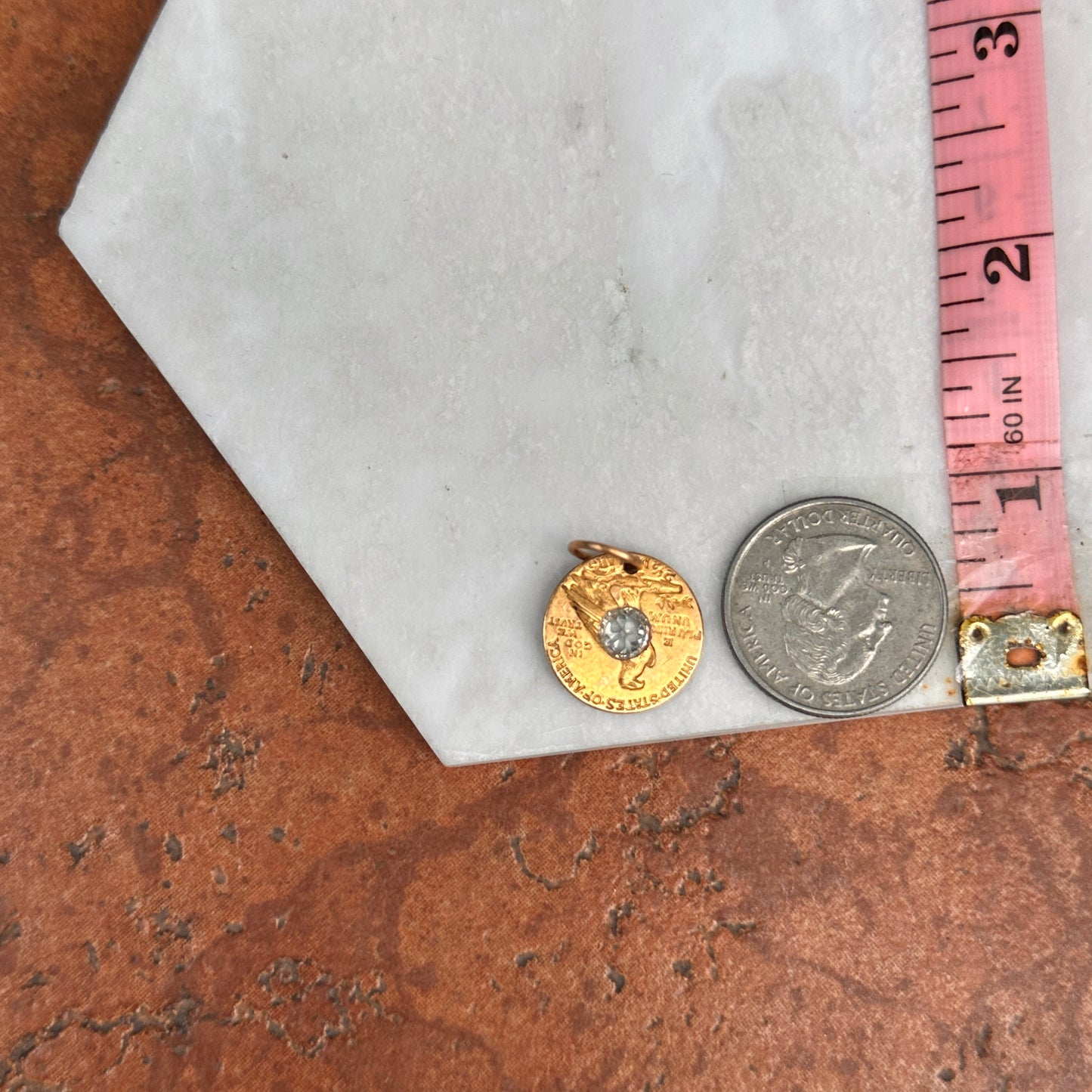 Estate 5Yellow Gold 1926 Native American Head Coin + Eagle Old Mine Cut Diamond Pendant