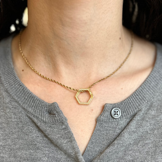 10KT Yellow Gold Diamond Hexagon Charm Holder Pendant / Connecter