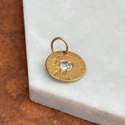 Estate 5Yellow Gold 1926 Native American Head Coin + Eagle Old Mine Cut Diamond Pendant