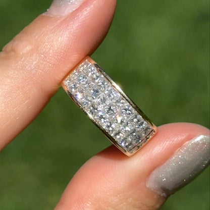 Estate 18KT Yellow Gold 3-Row 2.27 CT Princess-Cut Diamond Ring