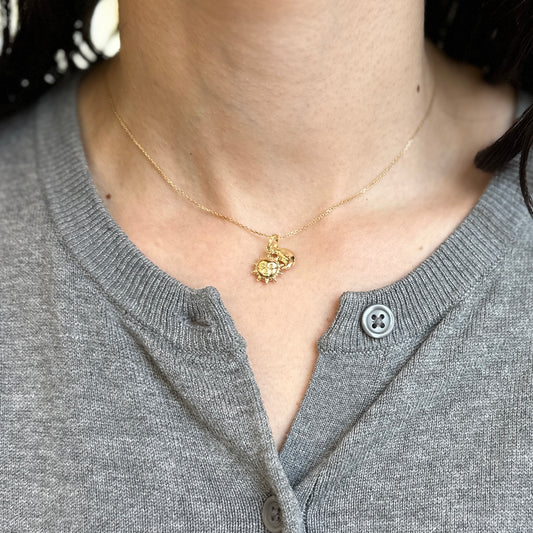 14KT Yellow Gold Puffed Sun + Moon Charms 2 in 1 Pendant Small