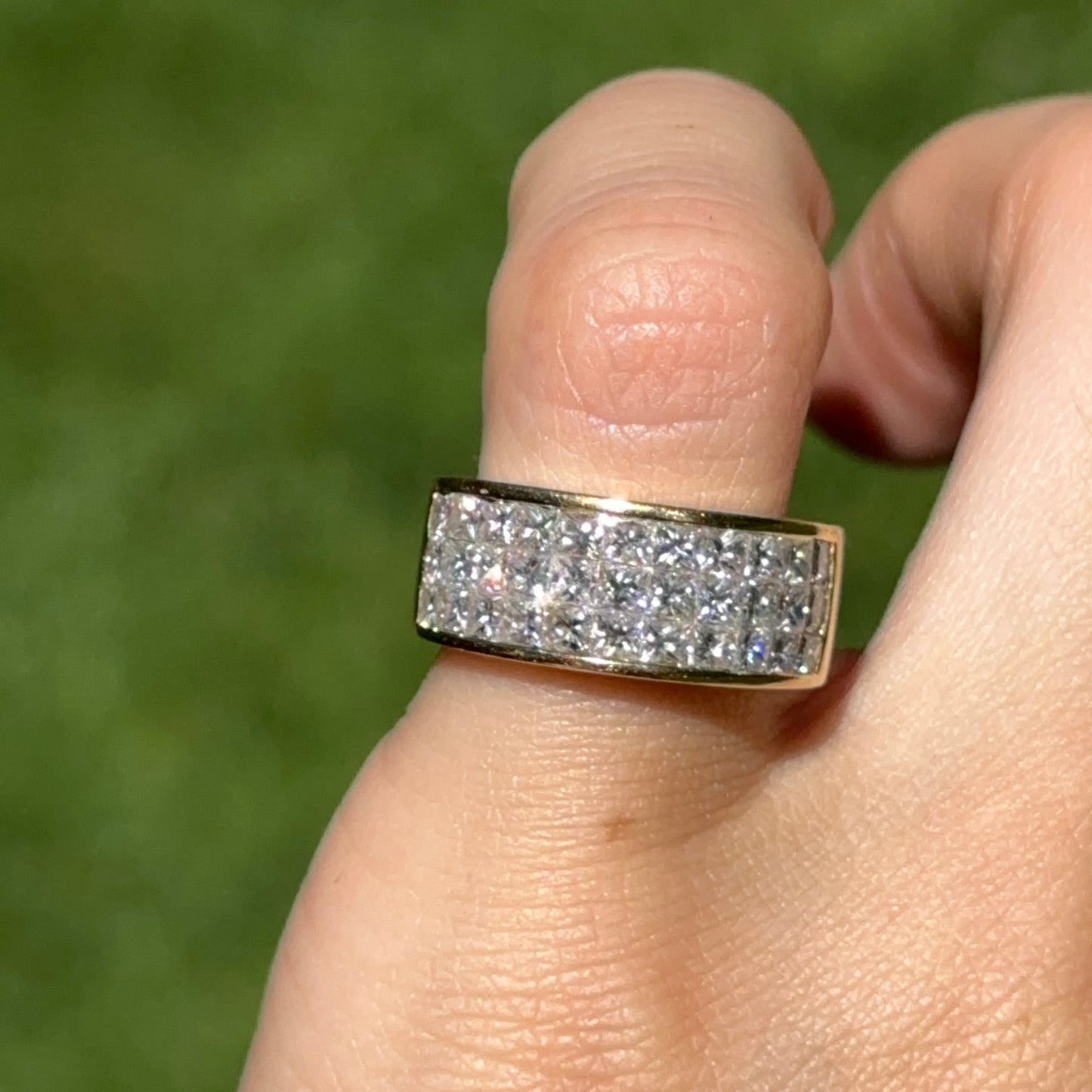 Estate 18KT Yellow Gold 3-Row 2.27 CT Princess-Cut Diamond Ring