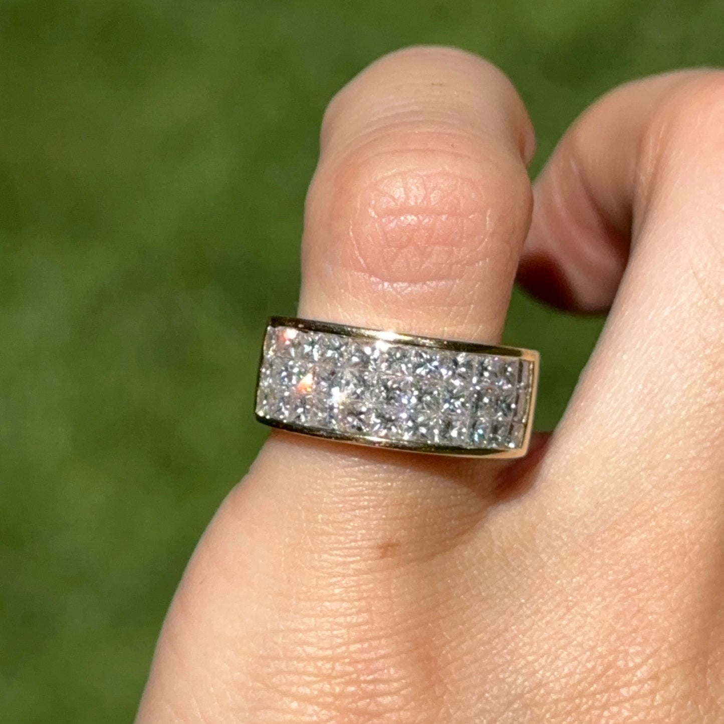 Estate 18KT Yellow Gold 3-Row 2.27 CT Princess-Cut Diamond Ring