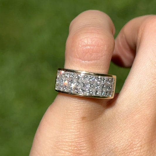 Estate 18KT Yellow Gold 3-Row 2.27 CT Princess-Cut Diamond Ring