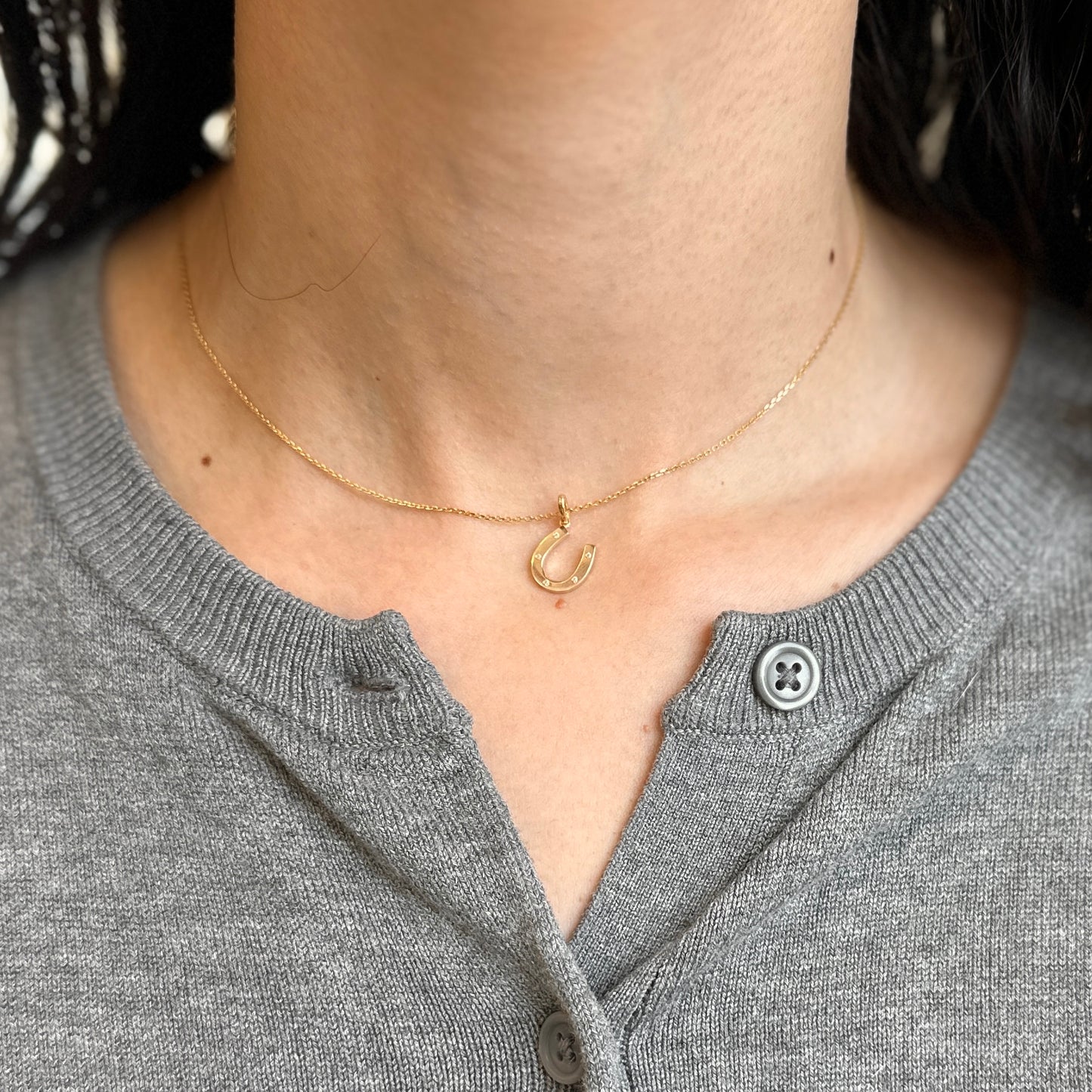 14KT Yellow Gold Shiny CZ Horseshoe Pendant Charm