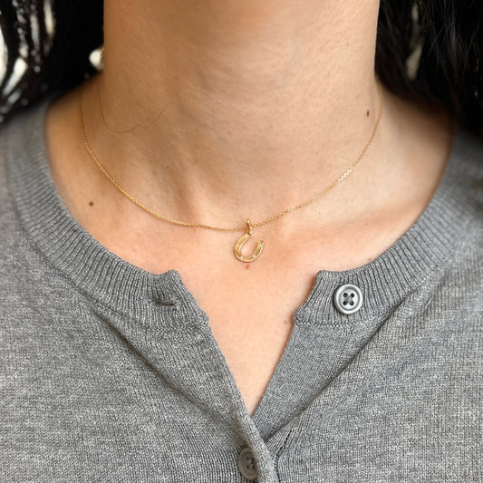 14KT Yellow Gold Shiny CZ Horseshoe Pendant Charm