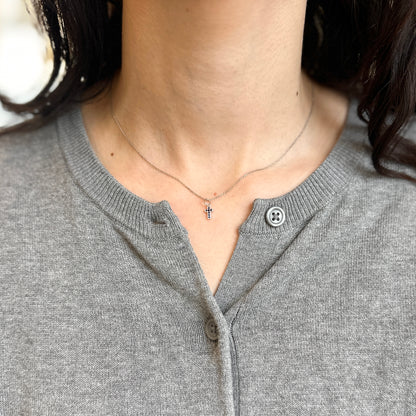 14KT White Gold Mini Blue Sapphire Cross Charm Pendant