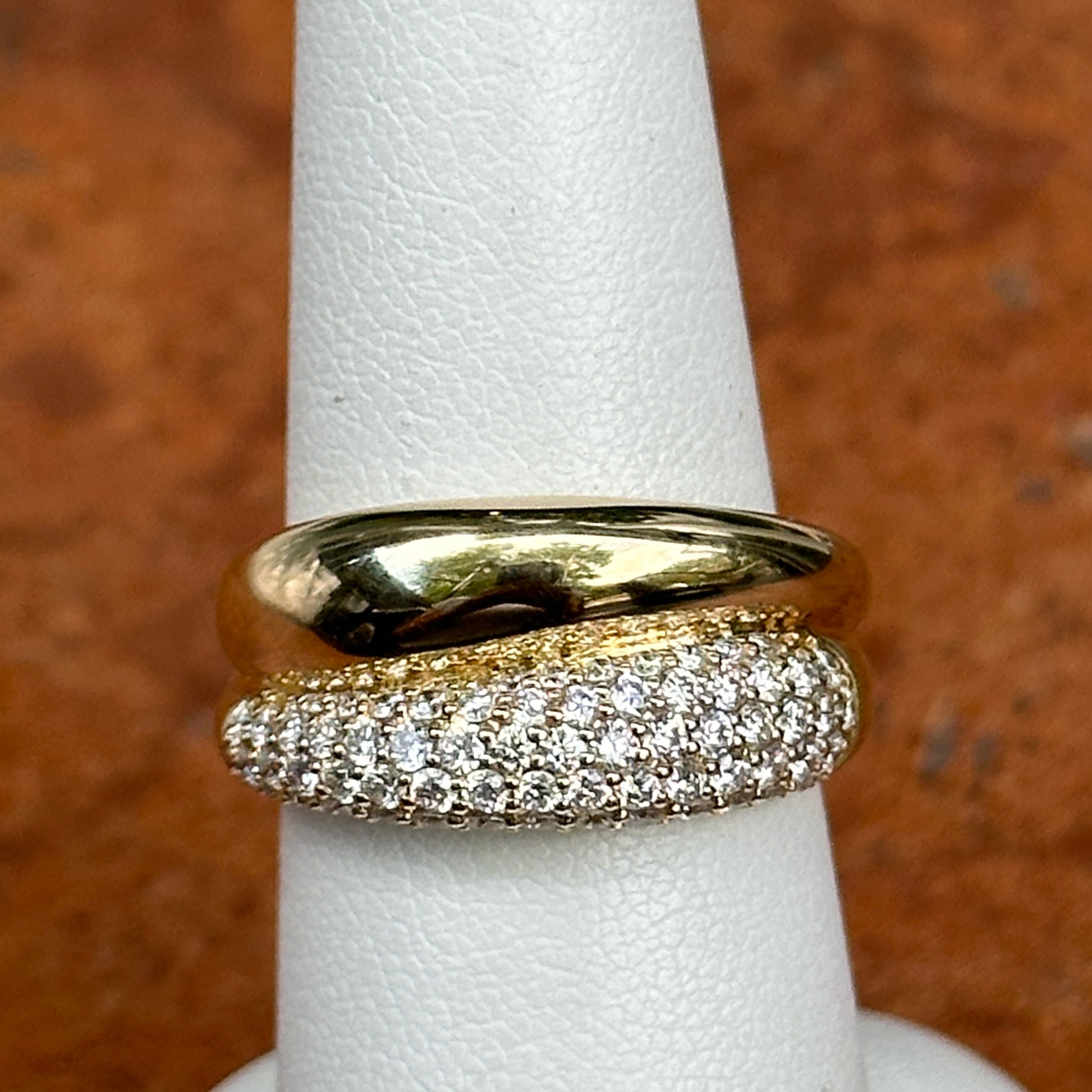 Estate 14KT Yellow Gold Domed Diamond Pave Wide Band Ring - LSJ