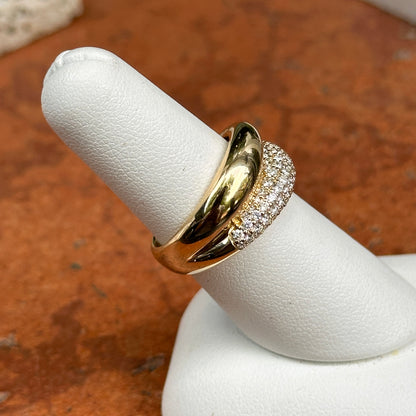 Estate 14KT Yellow Gold Domed Diamond Pave Wide Band Ring - LSJ
