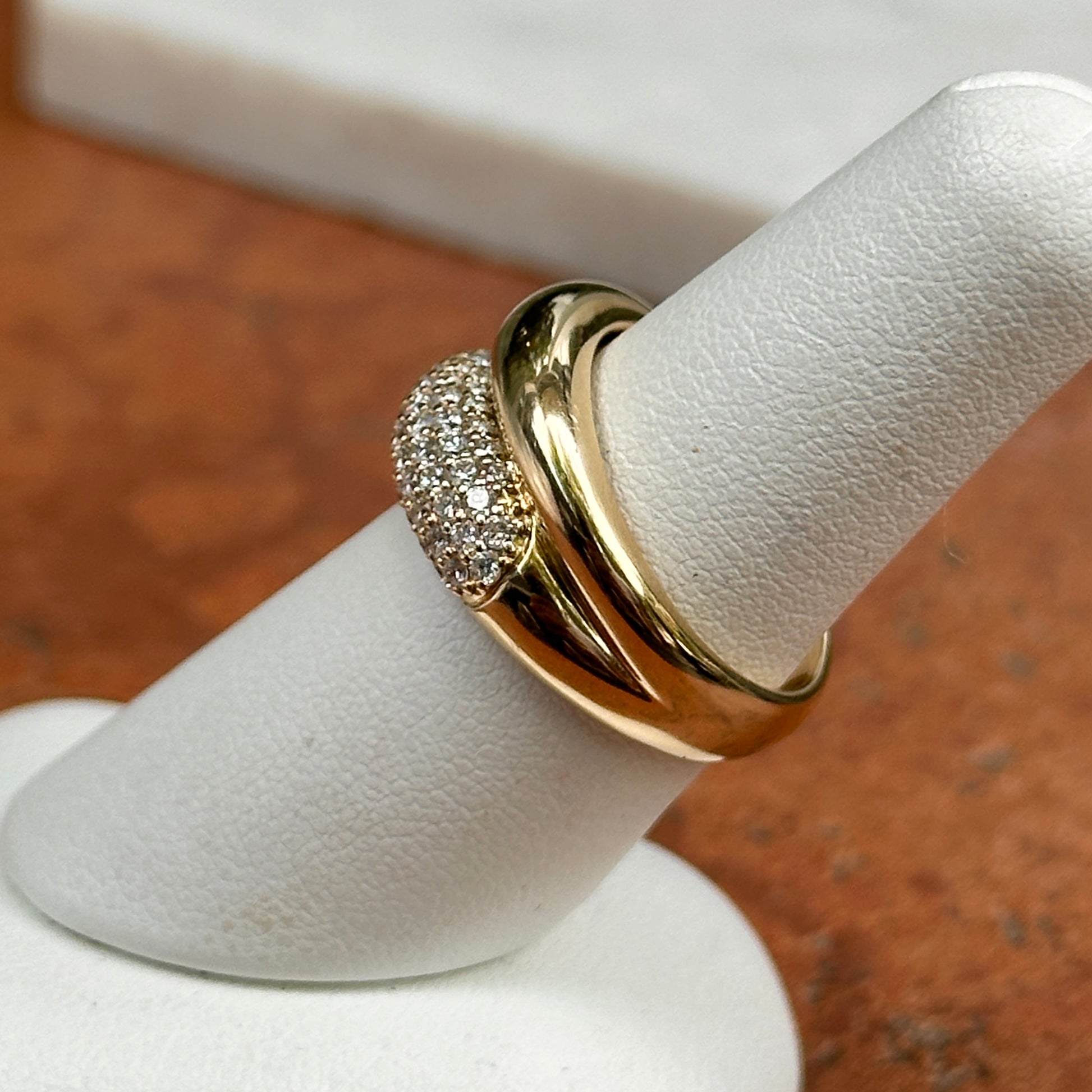 Estate 14KT Yellow Gold Domed Diamond Pave Wide Band Ring - LSJ