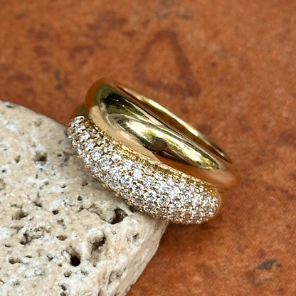 Estate 14KT Yellow Gold Domed Diamond Pave Wide Band Ring - LSJ