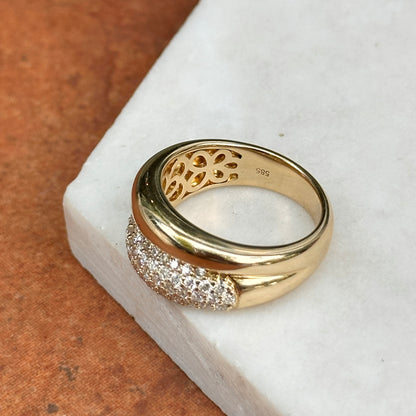 Estate 14KT Yellow Gold Domed Diamond Pave Wide Band Ring - LSJ