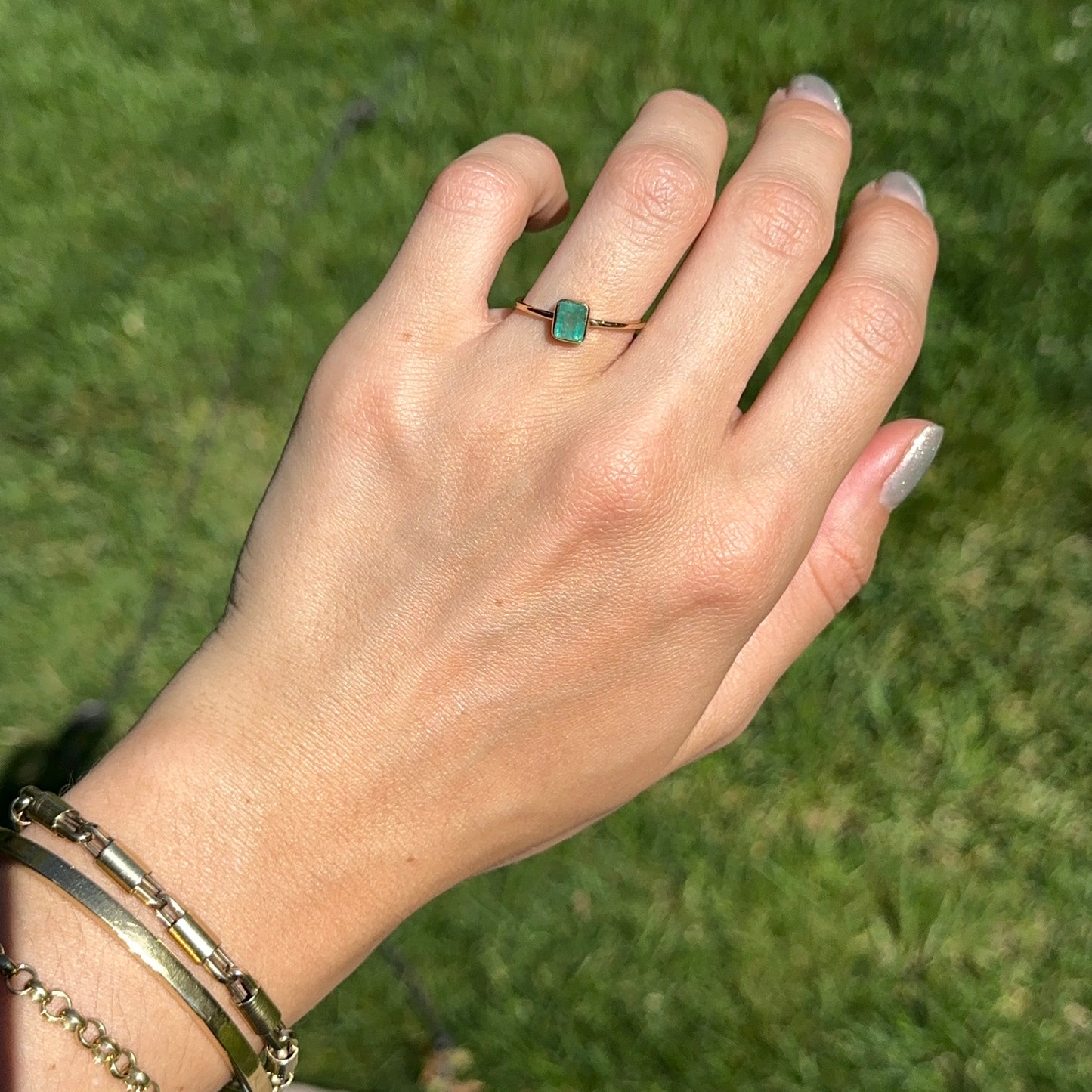 Estate 14KT Yellow Gold Emerald-Cut Emerald Bezel Ring