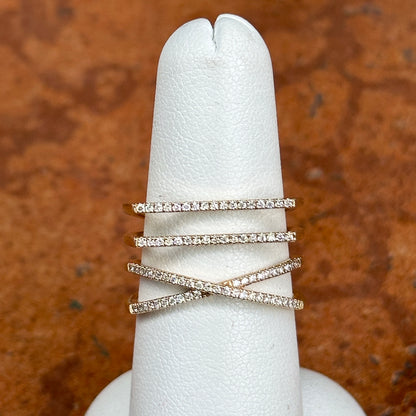 14KT Yellow Gold Round Diamond Geometric Style 4 Row Ring