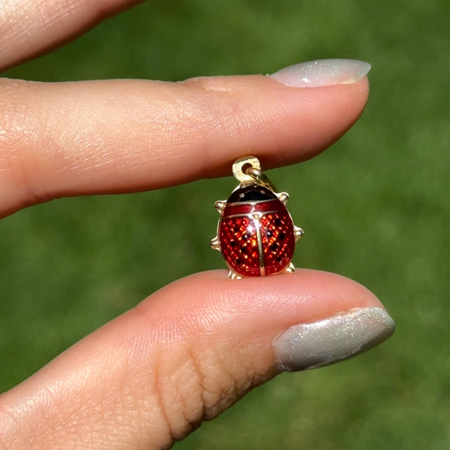 Estate 18KT Yellow Gold Red Enamel Ladybug Pendant
