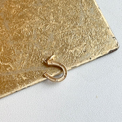 14KT Yellow Gold Shiny CZ Horseshoe Pendant Charm