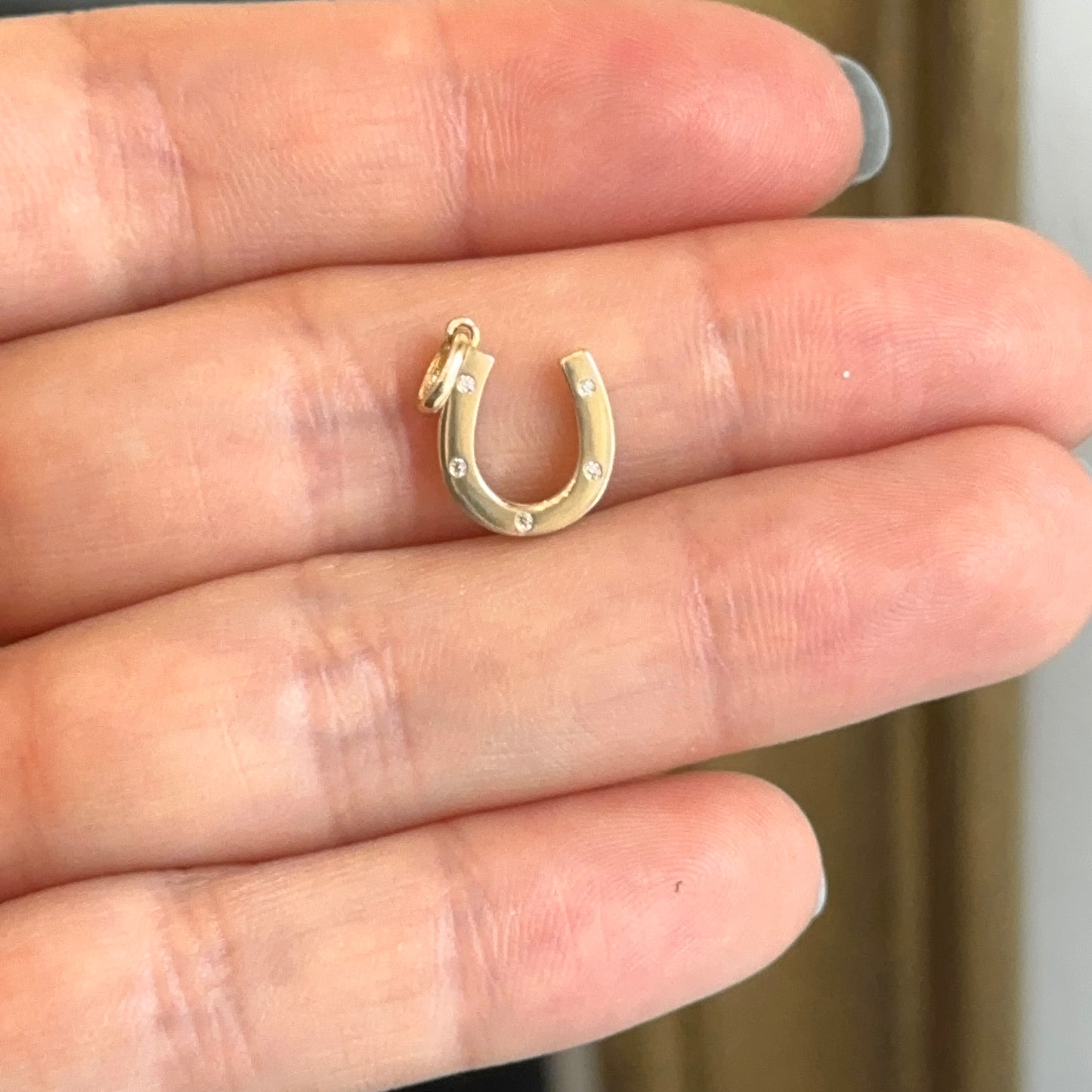 14KT Yellow Gold Shiny CZ Horseshoe Pendant Charm