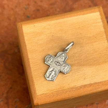Sterling Silver Four Way Catholic Cross Medal Engraved Pendant Charm 19mm