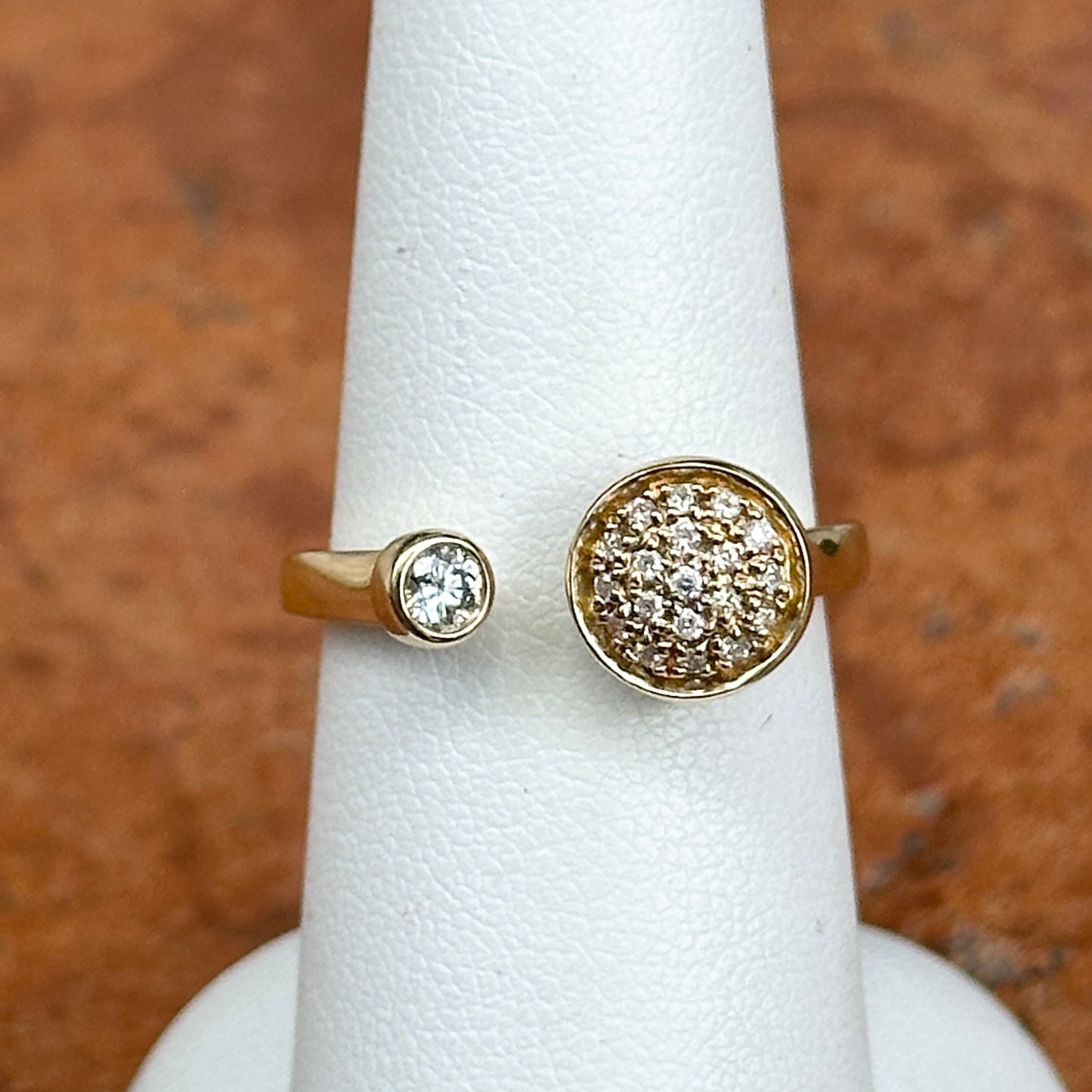 14KT Yellow Gold Round Pave + Bezel Set Diamond Negative Space Ring