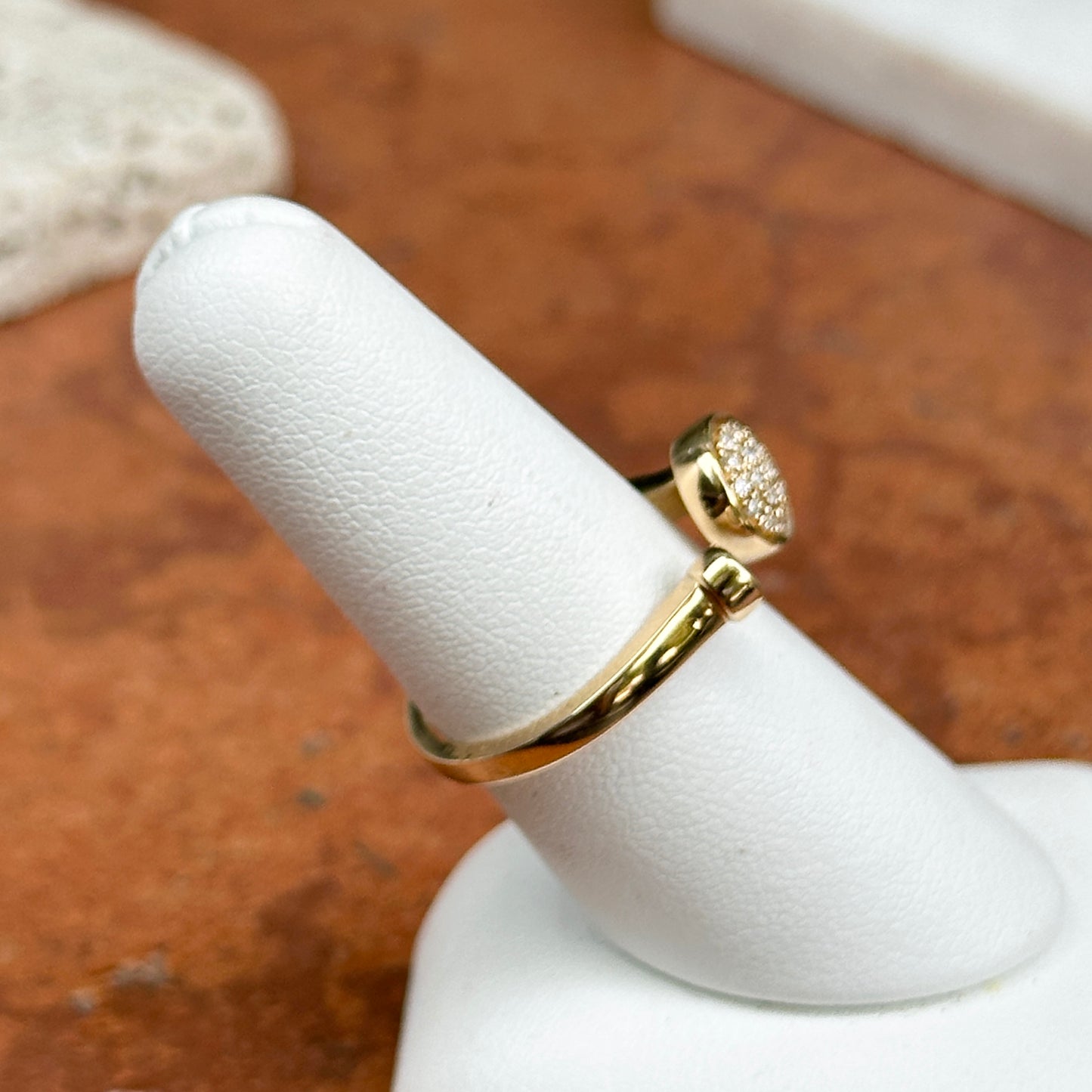 14KT Yellow Gold Round Pave + Bezel Set Diamond Negative Space Ring