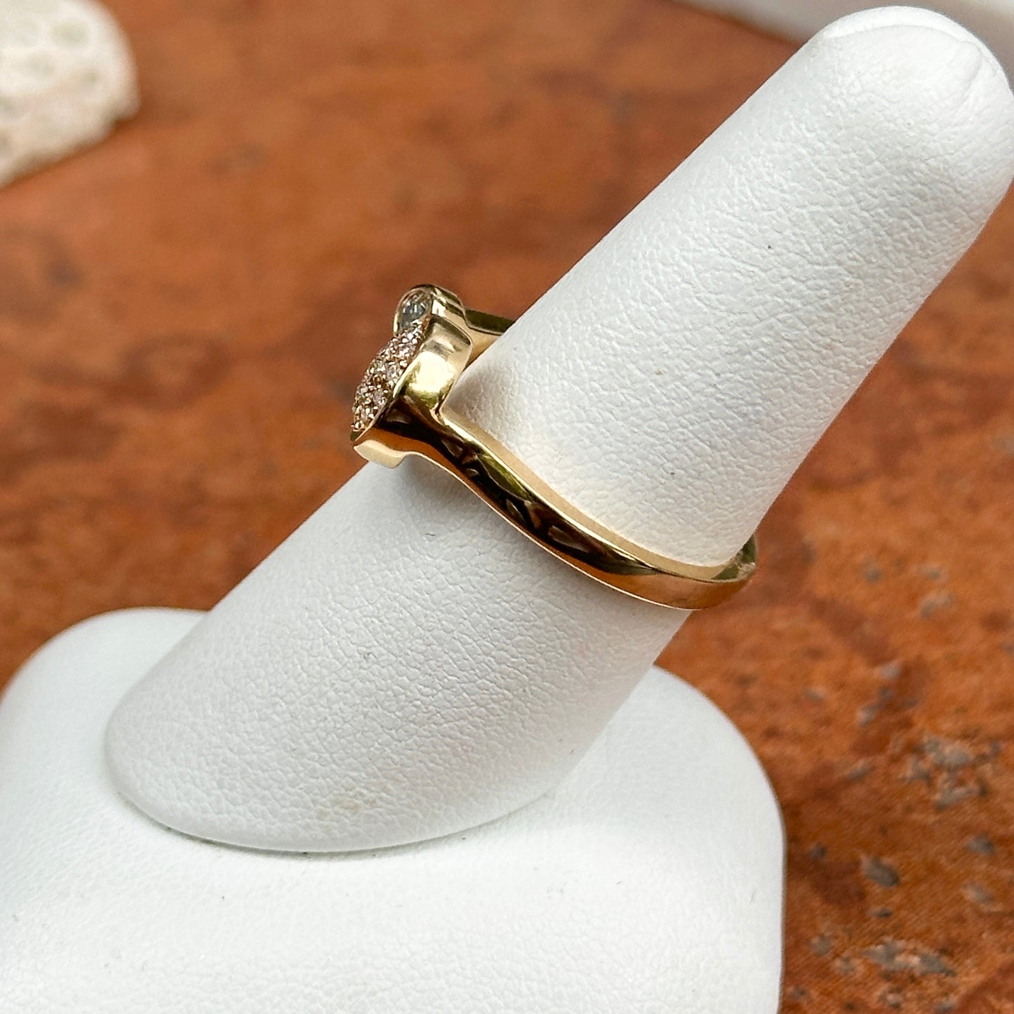 14KT Yellow Gold Round Pave + Bezel Set Diamond Negative Space Ring