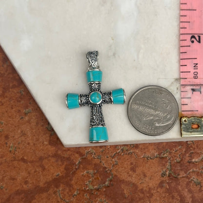 Sterling Silver Turquoise Antiqued Cross Pendant