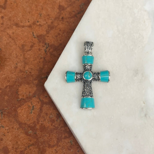 Sterling Silver Turquoise Antiqued Cross Pendant