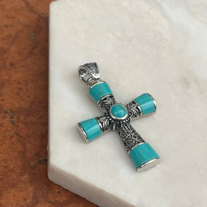 Sterling Silver Turquoise Antiqued Cross Pendant