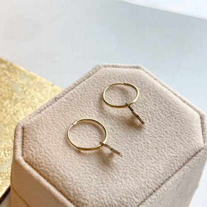 14KT Yellow Gold Small Endless Hoop + Mother of Pearl Cross Charms Earrings