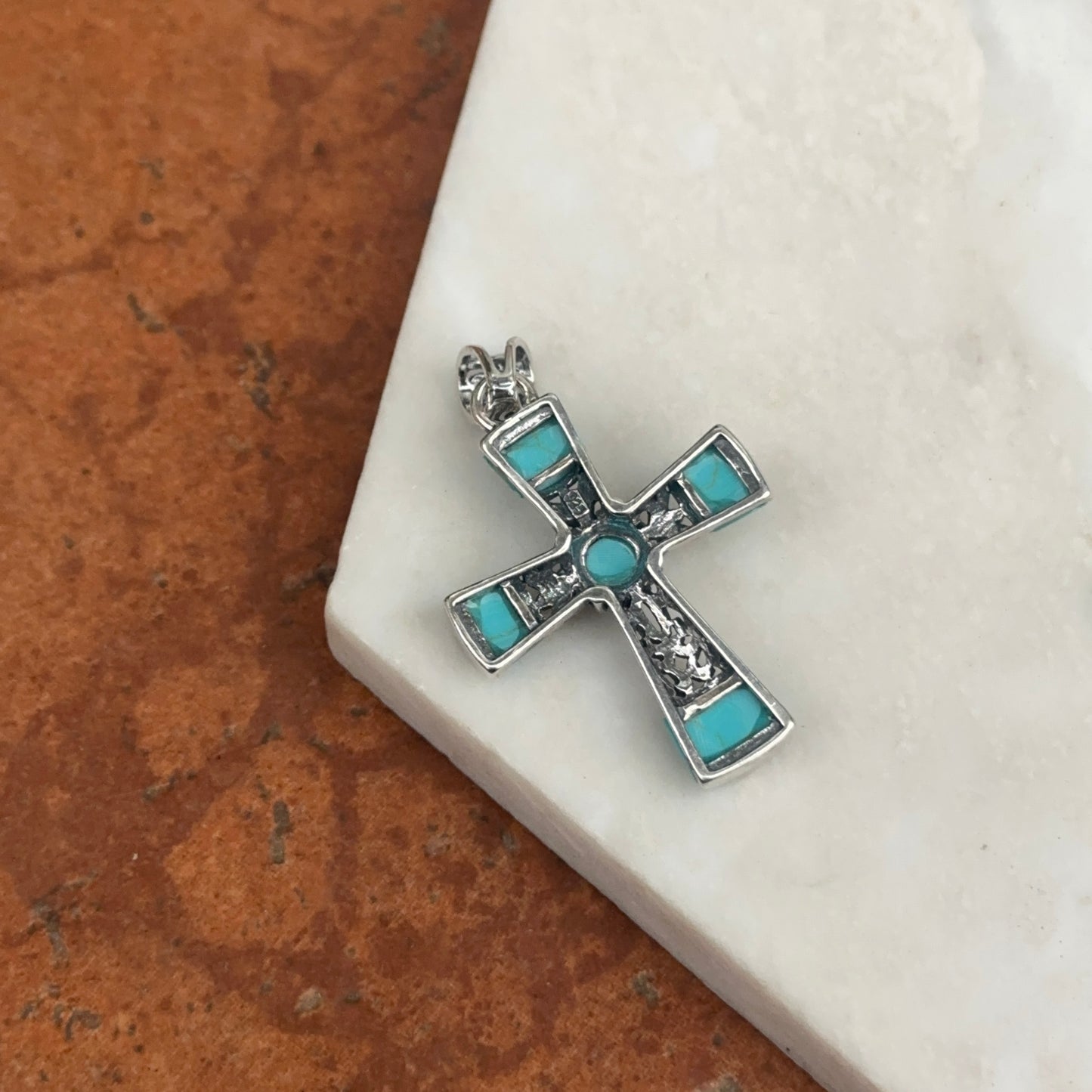 Sterling Silver Turquoise Antiqued Cross Pendant