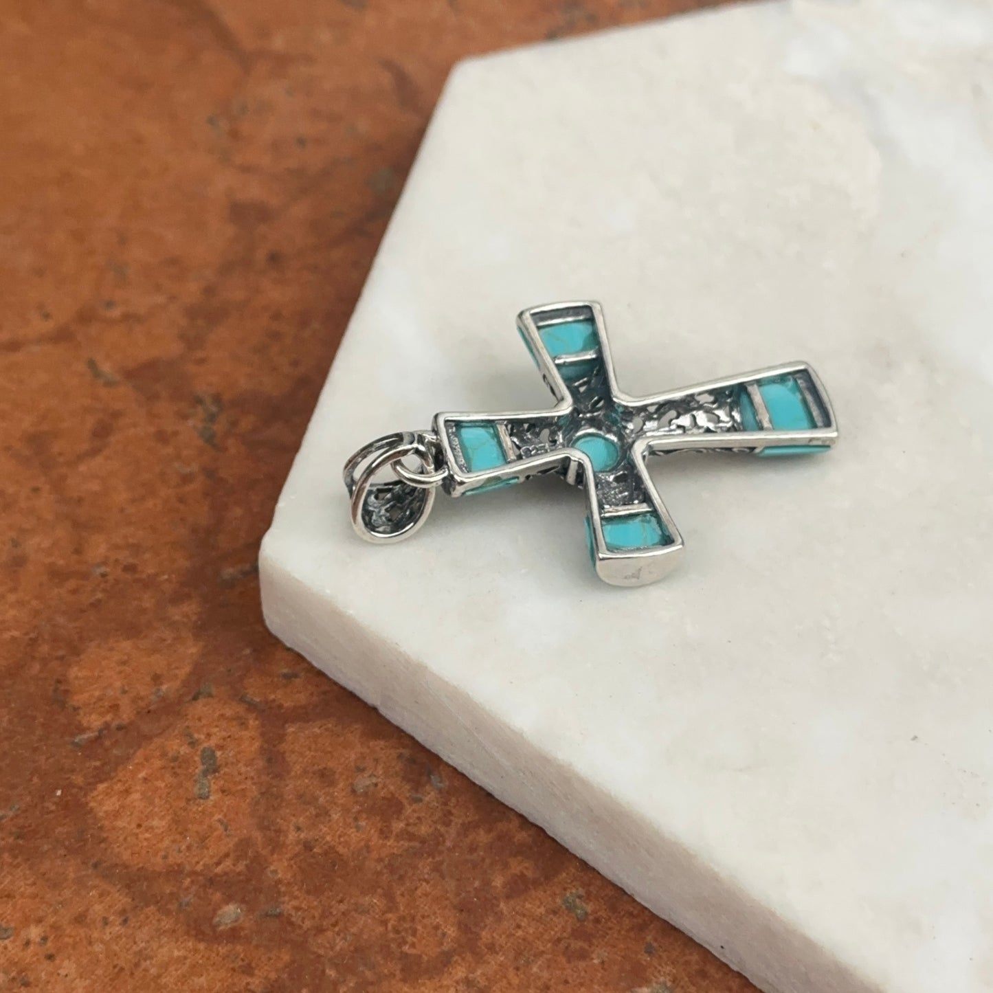 Sterling Silver Turquoise Antiqued Cross Pendant