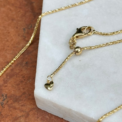 14KT Yellow Gold Adjustable 2mm Wheat Necklace 22"