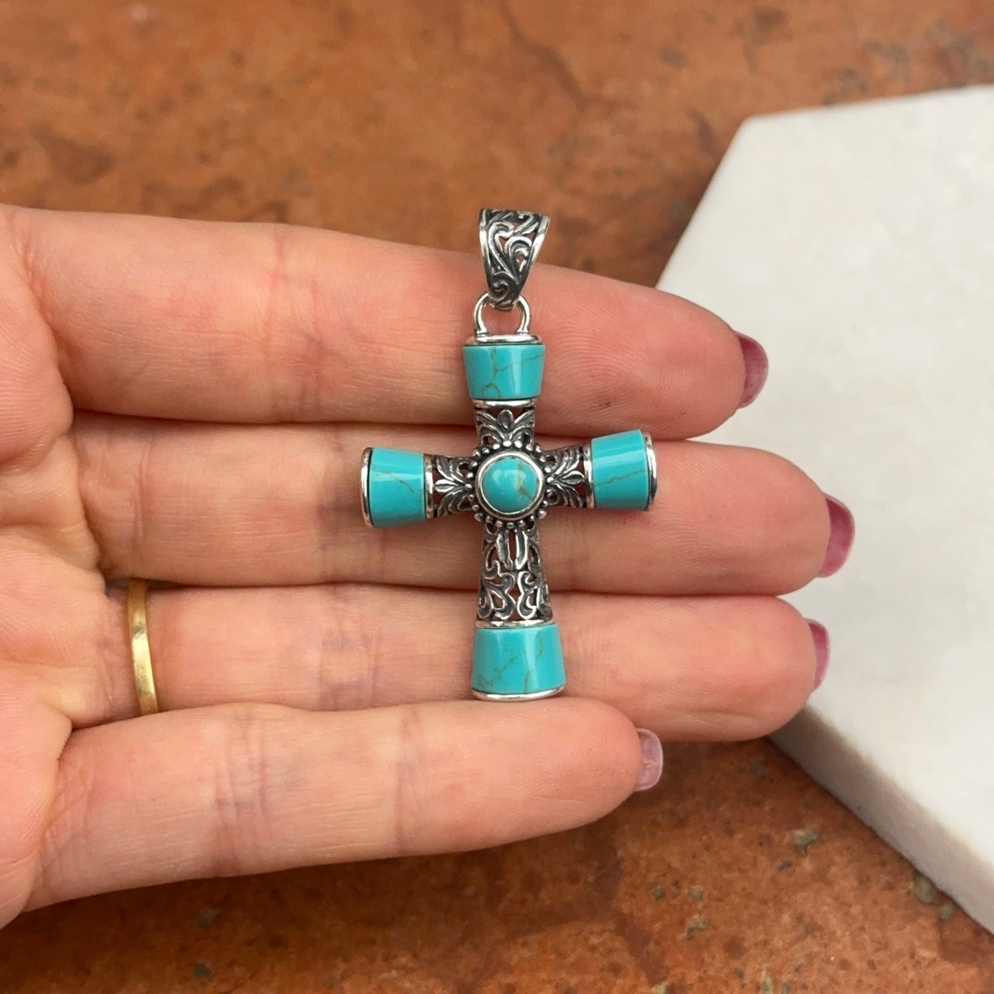 Sterling Silver Turquoise Antiqued Cross Pendant