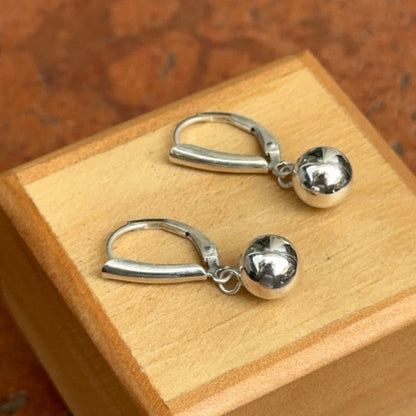 Sterling Silver High Polished 8mm Balls Dangle Lever Back Earrings