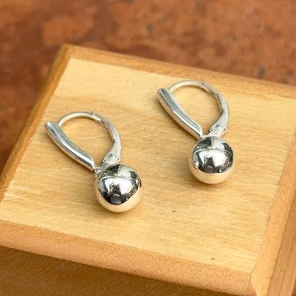 Sterling Silver High Polished 8mm Balls Dangle Lever Back Earrings