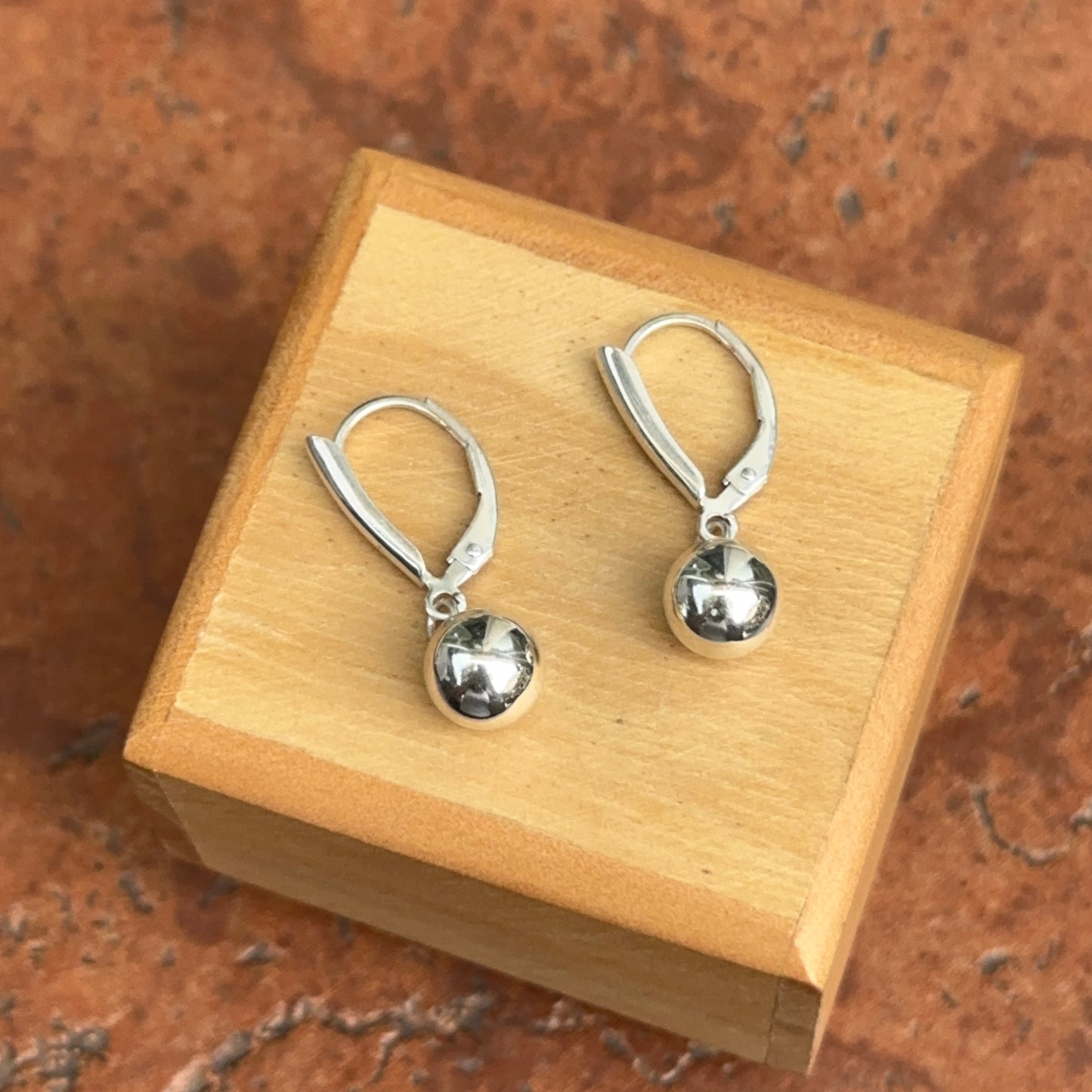 Sterling Silver High Polished 8mm Balls Dangle Lever Back Earrings