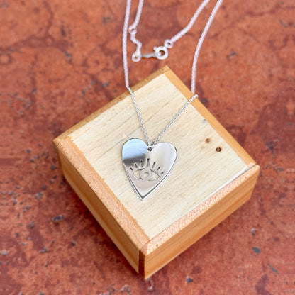 Sterling Silver Evil Eye Heart Pendant Necklace