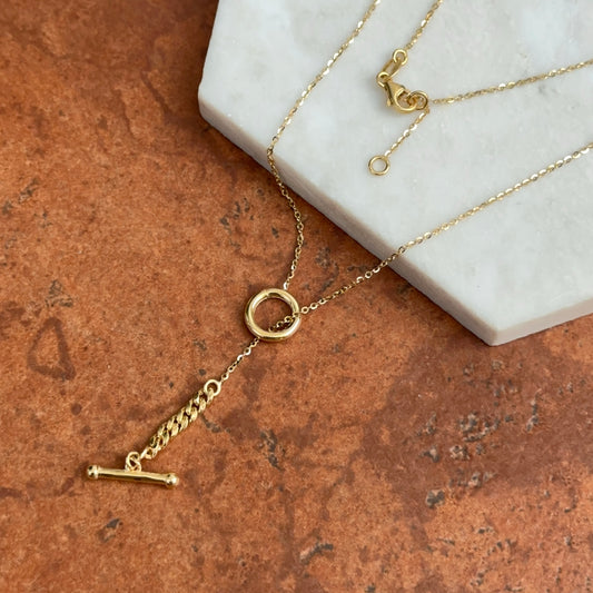 14KT Yellow Gold Ring Chain Drop Toggle Necklace Lariat